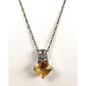 Citriine (6mm) Cushion and 6 Spinel (2mm) Pendant 925 with 18in Necklace Chain